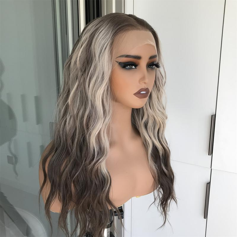 Aria by AISOM Iced Blonde Water Wave 13x4 Free Part Synthetic Lace Front Wig for Women 20 Inch Pre plucked Hairline Heat Friendly Tiny Knots