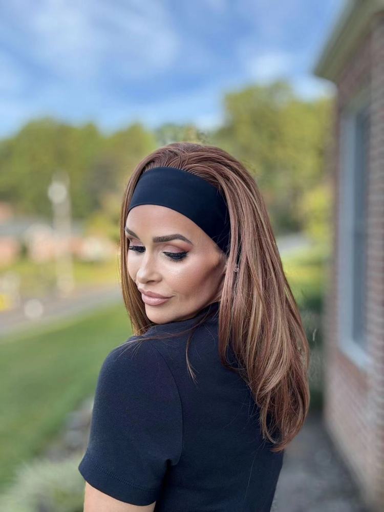 AISOM Layered Straight Headband Wig 16 Inches Caramel Ash Color Low Density| Lena
