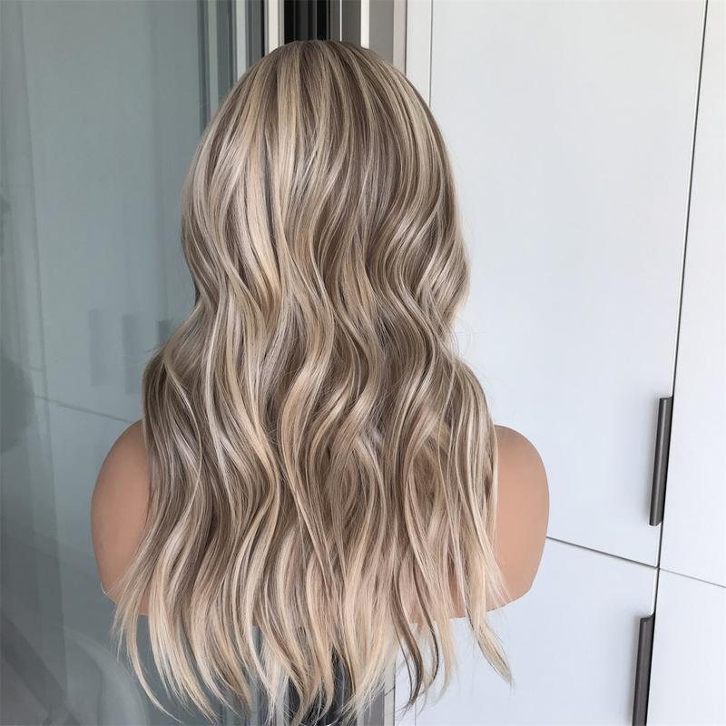 Molly by AISOM Free Part Warm Blonde Highlights Pre Plucked Natural Hairline 13*4 HD Synthetic Lace Front Wig for Women 17 inches Daily Wig