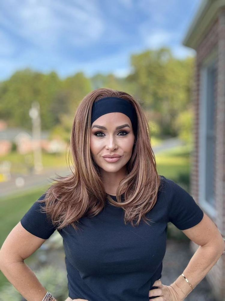 AISOM Layered Straight Headband Wig 16 Inches Caramel Ash Color Low Density| Lena