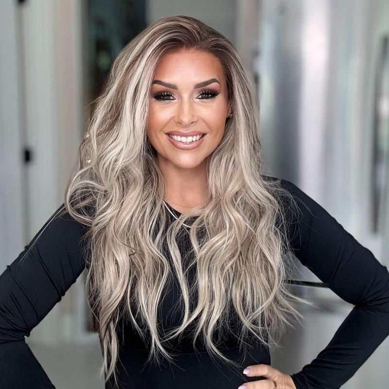 A38 by AISOM Highlight Ash Blonde 13x4 Free Part Lace Front Wig Pre Plucked Hairline 22" Wave Women's Wig Heat Friendly Fiber Low Density