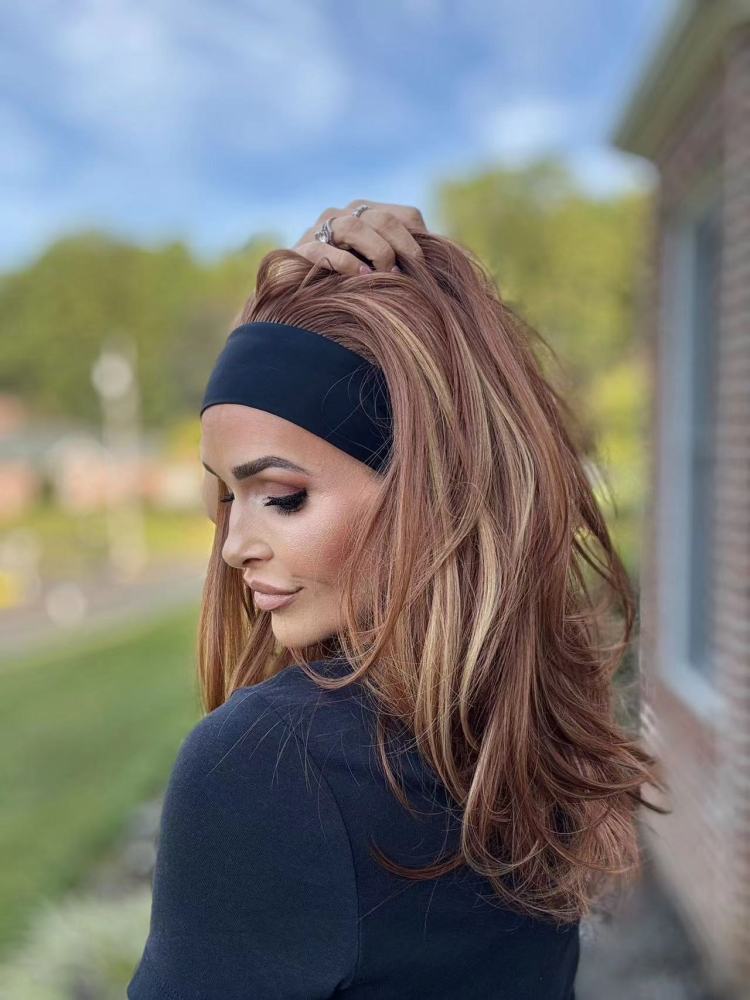 AISOM Layered Straight Headband Wig 16 Inches Caramel Ash Color Low Density| Lena