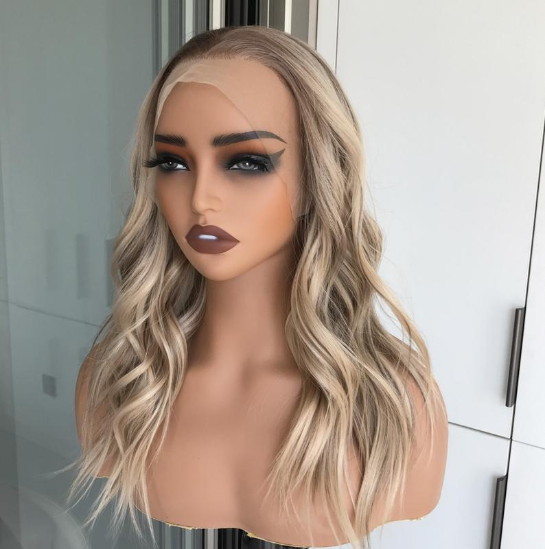 Molly by AISOM Free Part Warm Blonde Highlights Pre Plucked Natural Hairline 13*4 HD Synthetic Lace Front Wig for Women 17 inches Daily Wig
