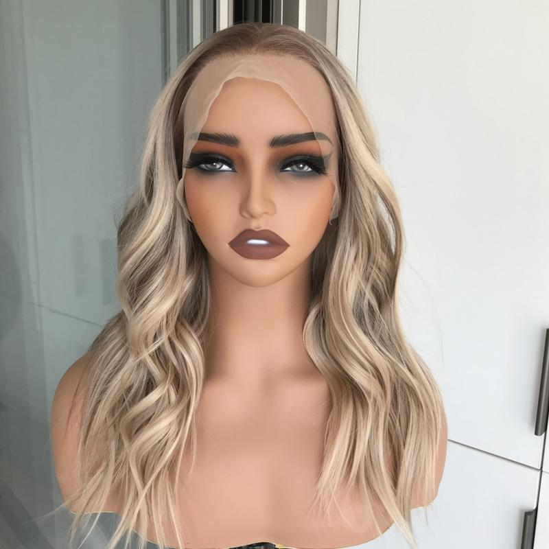 Molly by AISOM Free Part Warm Blonde Highlights Pre Plucked Natural Hairline 13*4 HD Synthetic Lace Front Wig for Women 17 inches Daily Wig