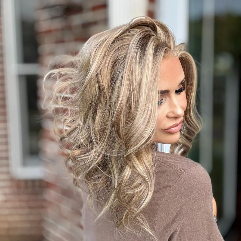 Nora by AISOM Champagne Blonde Wave 13x4 Free Part Lace Front Wig with Scandinavian Hairline 14 Inch Heat Friendly Daily Use