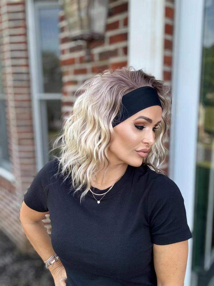 Harper by AISOM Short Water Wave Toasted Beige Headband Wig 12 Inches Easy to Wear Friendl for Beginner Synthetic Hair Low Density