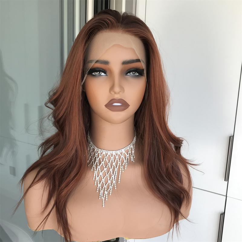 AISOM Molly Copper Blend Soft Wave 13x4 Free Part Synthetic Lace Front Wig with Scandinavian Hairline Heat Friendly Low Density 17 Inches
