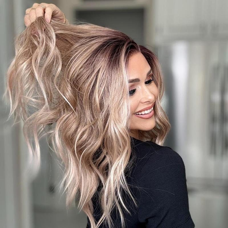 AISOM Molly Apricrown Soft Wave 13x4 Free Part Synthetic Lace Front Wig with Scandinavian Hairline Low Density 17 Inches Women Wig