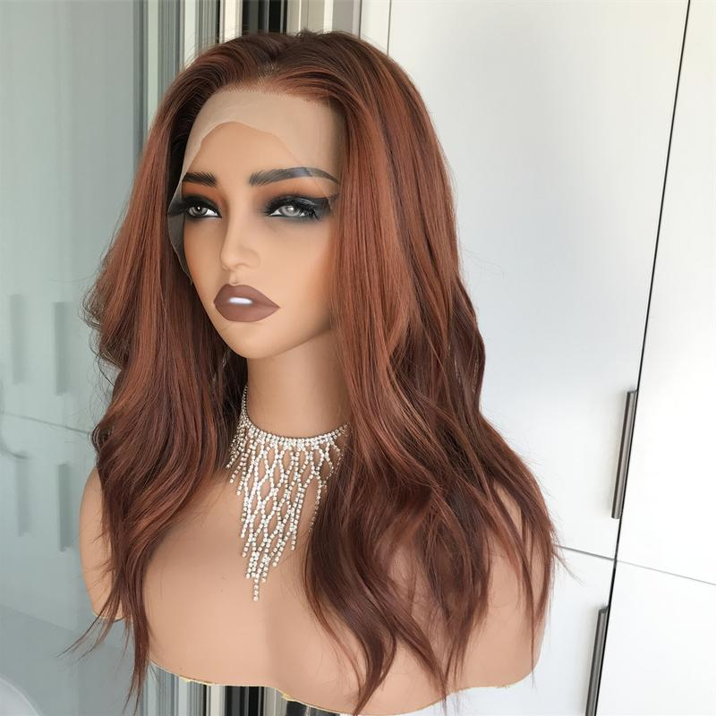 AISOM Molly Copper Blend Soft Wave 13x4 Free Part Synthetic Lace Front Wig with Scandinavian Hairline Heat Friendly Low Density 17 Inches