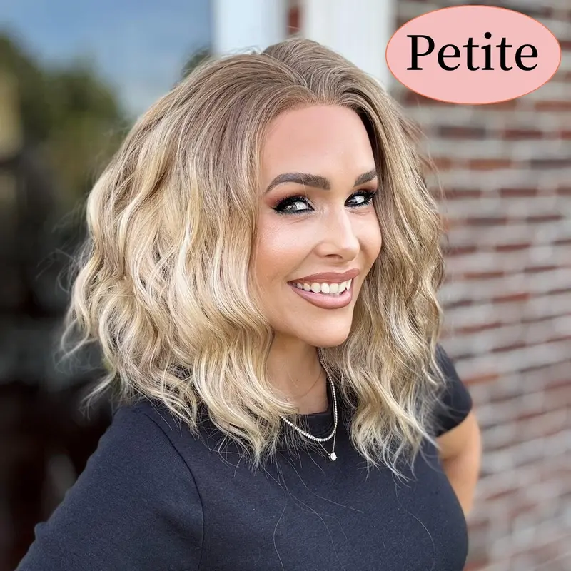 AISOM Chloe Warm Blonde Short Water Wave 13x4 Free Part Lace Front Wig for Women Synthetic Glueless Wig Low Density Daily Use