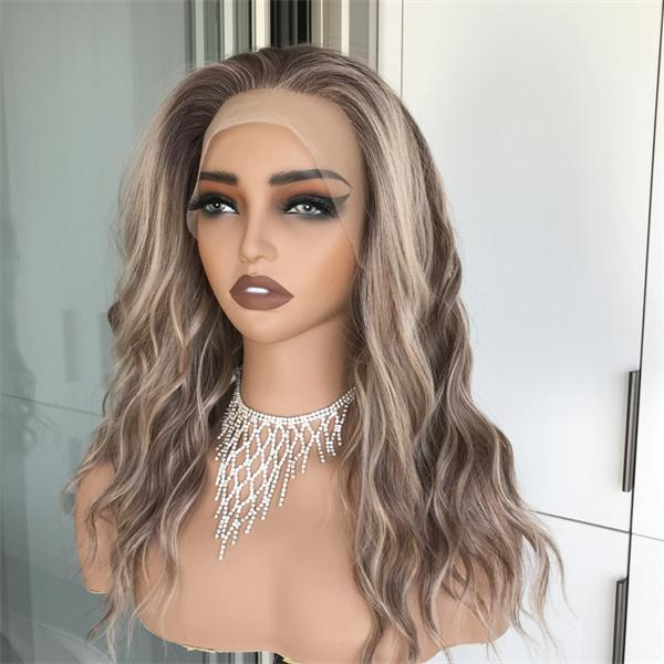 AISOM Mila Sugar Maple Water Wave Free Part Synthetic Lace Front Wig with Scandinavian Hairline Glueless Wig 16 Inches