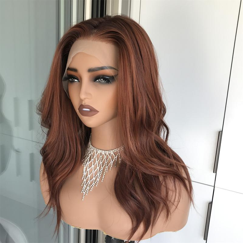 AISOM Molly Copper Blend Soft Wave 13x4 Free Part Synthetic Lace Front Wig with Scandinavian Hairline Heat Friendly Low Density 17 Inches