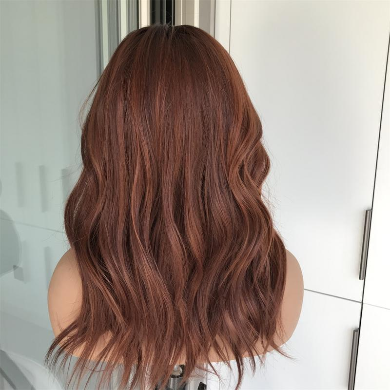 AISOM Molly Copper Blend Soft Wave 13x4 Free Part Synthetic Lace Front Wig with Scandinavian Hairline Heat Friendly Low Density 17 Inches