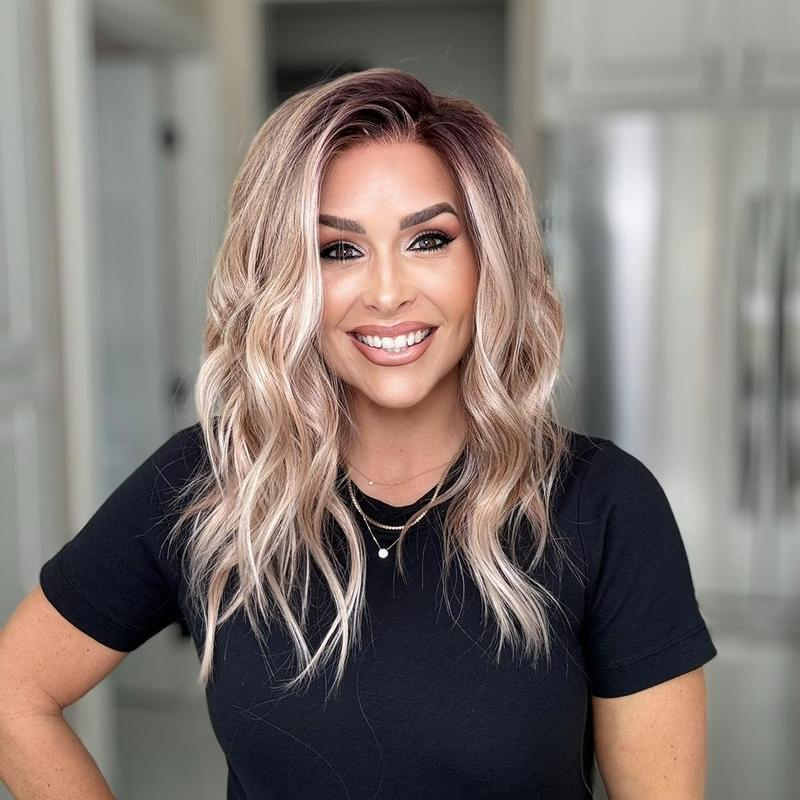 AISOM Molly Apricrown Soft Wave 13x4 Free Part Synthetic Lace Front Wig with Scandinavian Hairline Low Density 17 Inches Women Wig