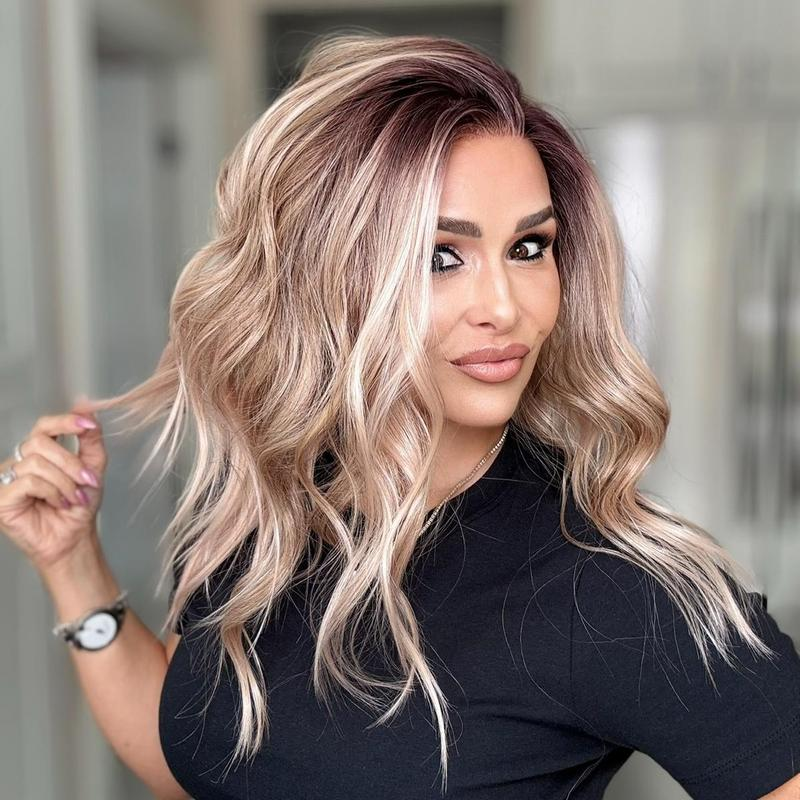 AISOM Molly Apricrown Soft Wave 13x4 Free Part Synthetic Lace Front Wig with Scandinavian Hairline Low Density 17 Inches Women Wig