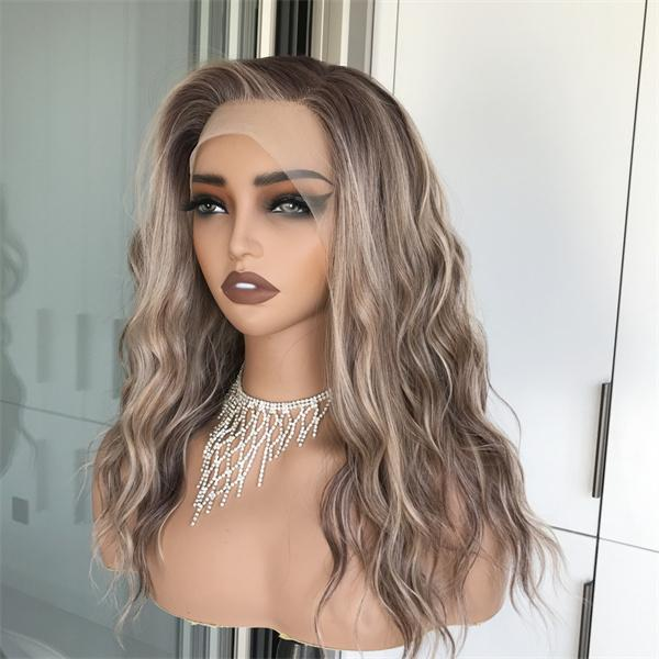 AISOM Mila Sugar Maple Water Wave Free Part Synthetic Lace Front Wig with Scandinavian Hairline Glueless Wig 16 Inches