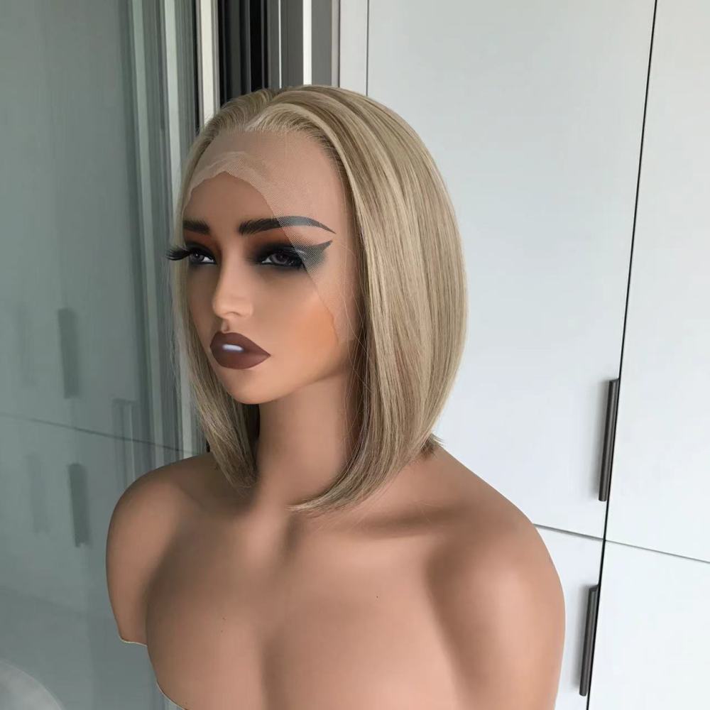 Caris by AISOM Short Bob Cut Free Part Lace Front Wig with Scandinavian Hairline Very Low Density 12 Inches Heat Friendly Synthetic Wig