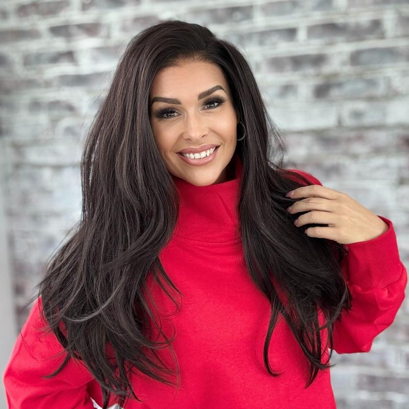 A42 by AISOM Black Layered Straight 13*6 Free Part Lace Front Wig Pre Plucked Hairline Synthetic Lace Wig for Women 22 inches Heat Friendly