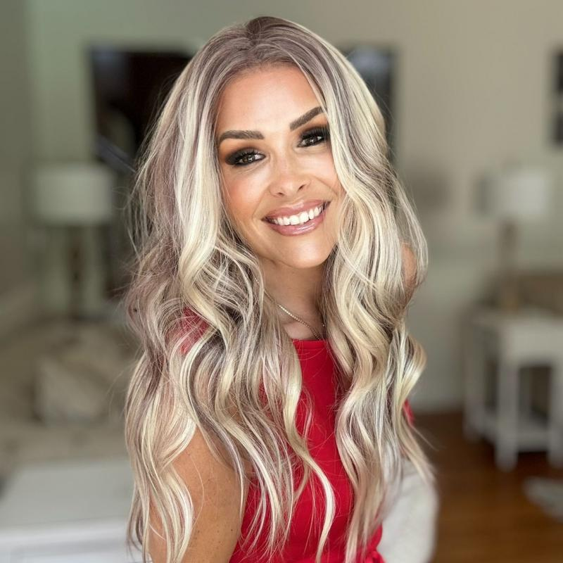A37 by AISOM 13*4 Free Part Synthetic Lace Front Wave Wig 22 inches Bright Blonde mix Brown Pre Plucked HD Lace Heat Friendly Fiber Women's Wig