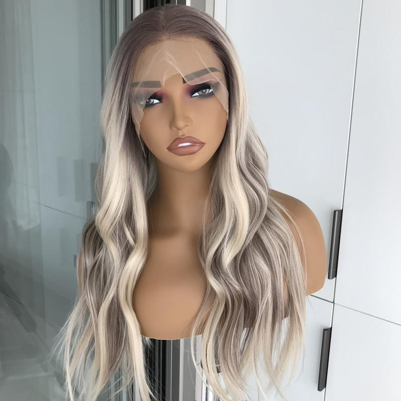 A37 by AISOM 13*4 Free Part Synthetic Lace Front Wave Wig 22 inches Bright Blonde mix Brown Pre Plucked HD Lace Heat Friendly Fiber Women's Wig