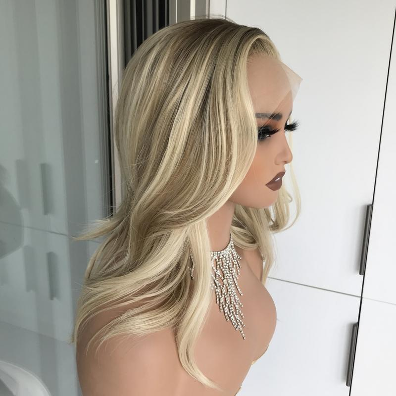 AISOM Naomi Wheat Blonde Soft Wave 13x4 Free Part Lace Front Wig with Scandinavian Hairline Synthetic Wigs 14" for Women Low Density 120% Daily Use
