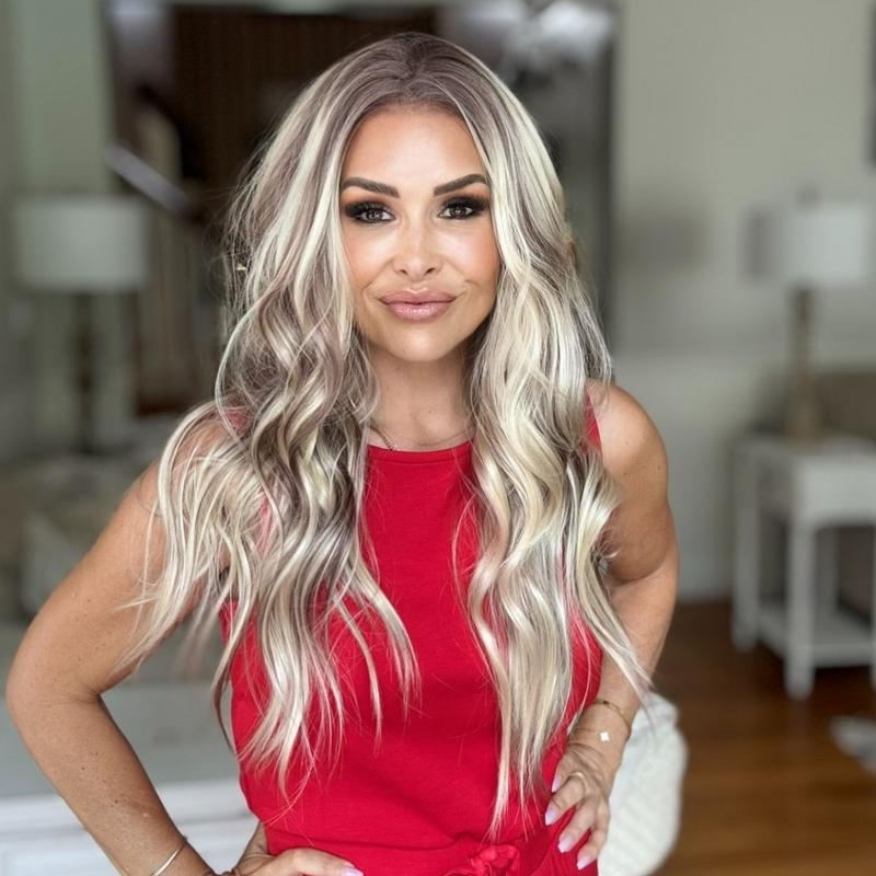 A37 by AISOM 13*4 Free Part Synthetic Lace Front Wave Wig 22 inches Bright Blonde mix Brown Pre Plucked HD Lace Heat Friendly Fiber Women's Wig