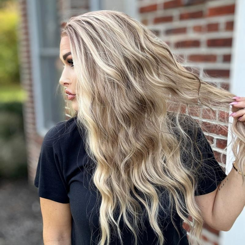 A34 by AISOM Curly Warm Blonde Highlight Free Part Pre Plucked 20inch 13x4 Synthetic Lace Front Wig for Women Tiny Knots Heat Friendly