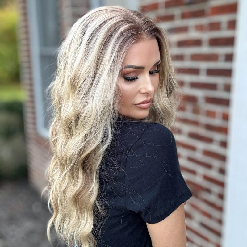 A34 by AISOM Curly Warm Blonde Highlight Free Part Pre Plucked 20inch 13x4 Synthetic Lace Front Wig for Women Tiny Knots Heat Friendly