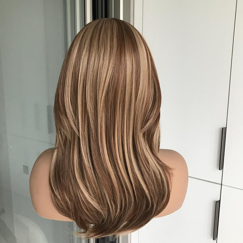 Avery by AISOM Caramel Layered Straight 13x6 Free Part Synthetic Lace Front Wig for Women Low Density Heat Friendly