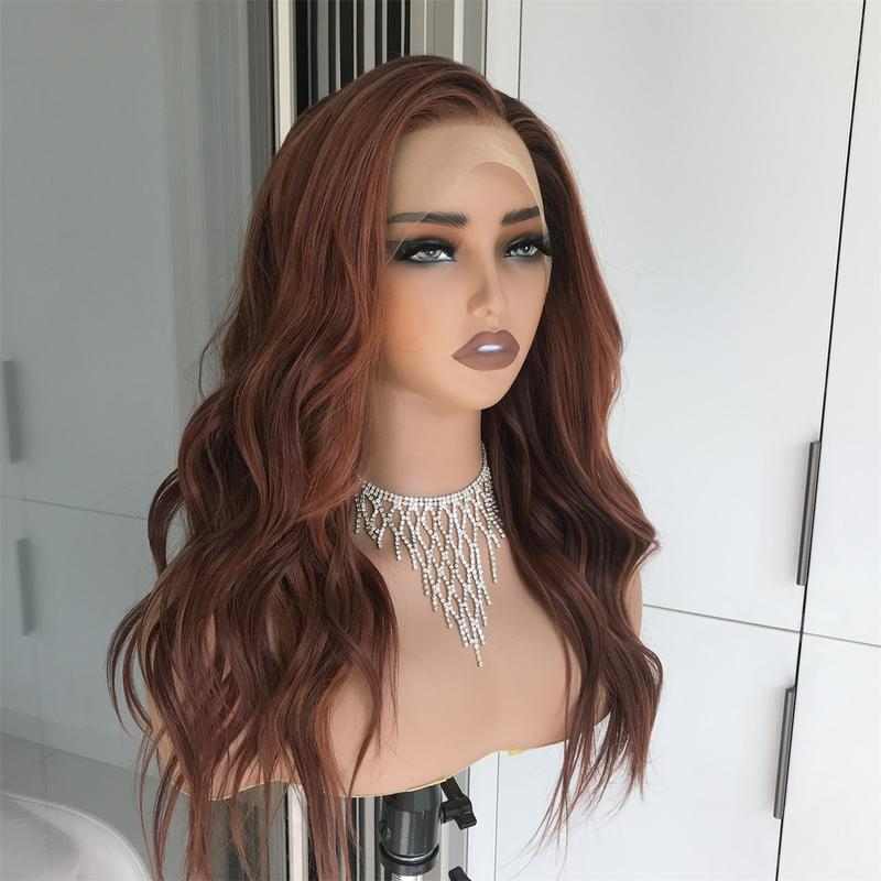 AISOM Selina Copper Blend Long Wave 13x4 Free Part Lace Front Wig with Scandinavian Hairline Synthetic Wig 20 Inch Low Density Daily Use Women's Wig