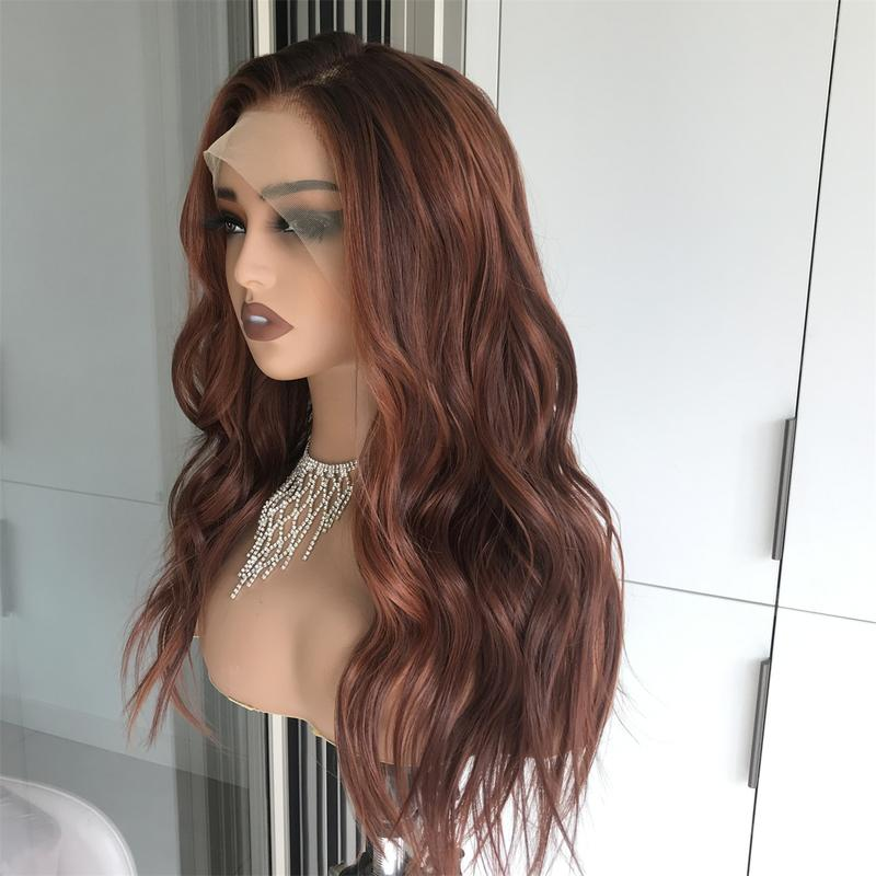 AISOM Selina Copper Blend Long Wave 13x4 Free Part Lace Front Wig with Scandinavian Hairline Synthetic Wig 20 Inch Low Density Daily Use Women's Wig