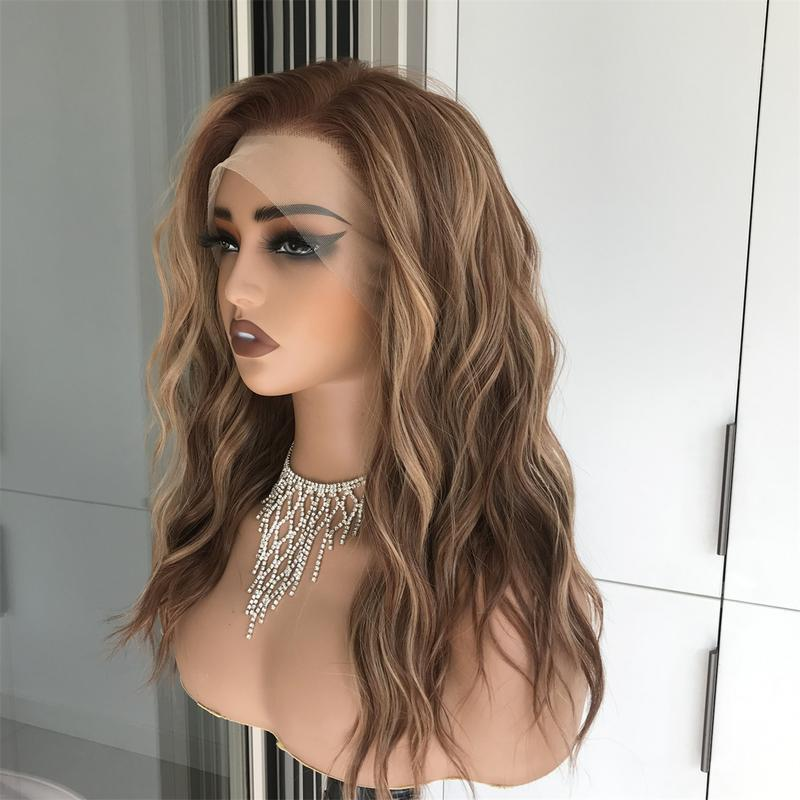 AISOM Mila Caramel Water Wave Free Part Lace Front Wig 16 Inch 13x4 Glueless Synthetic Lace Wigs for Women Heat Friendly Daily Use