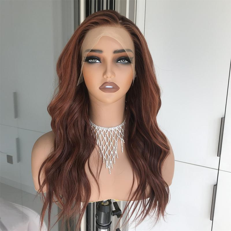 AISOM Selina Copper Blend Long Wave 13x4 Free Part Lace Front Wig with Scandinavian Hairline Synthetic Wig 20 Inch Low Density Daily Use Women's Wig