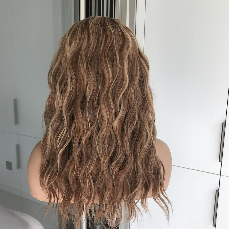 AISOM Mila Caramel Water Wave Free Part Lace Front Wig 16 Inch 13x4 Glueless Synthetic Lace Wigs for Women Heat Friendly Daily Use