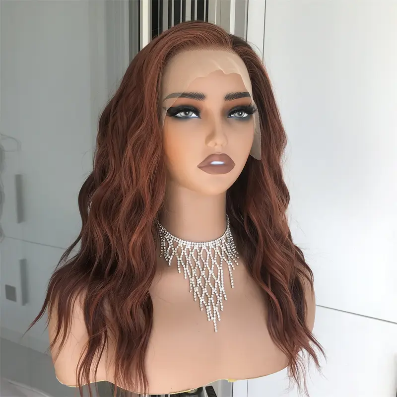 AISOM Mila Copper Blend Water Wave Synthetic Lace Front Wig with Scandinavian Hairline 16 Inch Low Density Heat Friendly Glueless Wig
