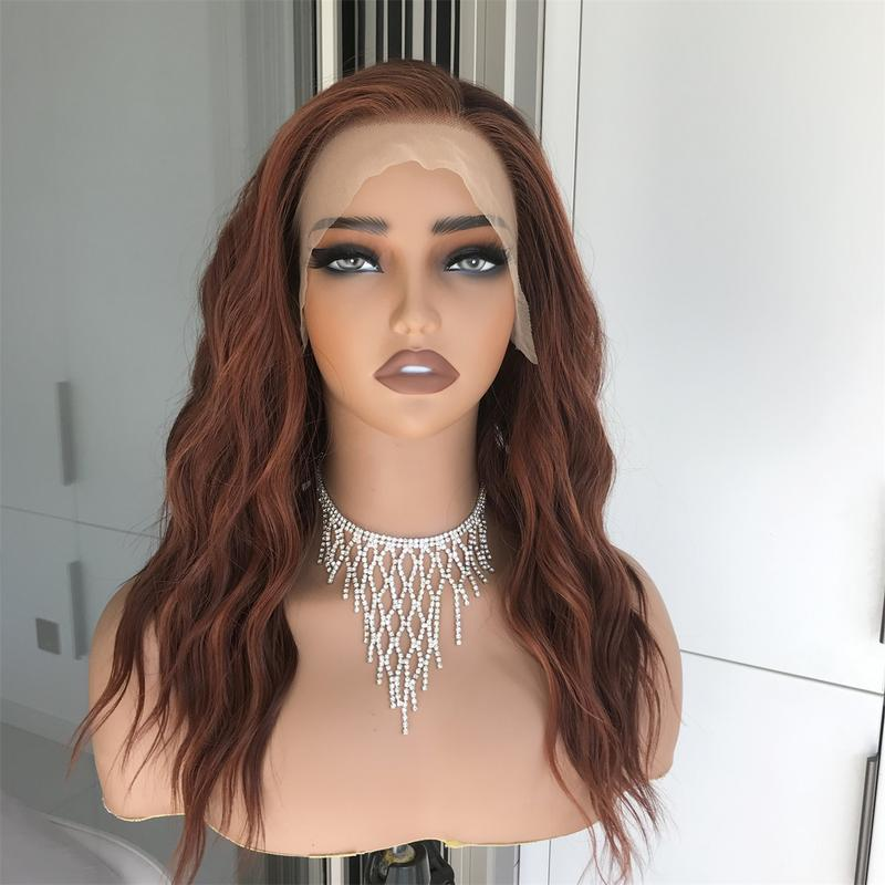 AISOM Mila Copper Blend Water Wave Synthetic Lace Front Wig with Scandinavian Hairline 16 Inch Low Density Heat Friendly Glueless Wig