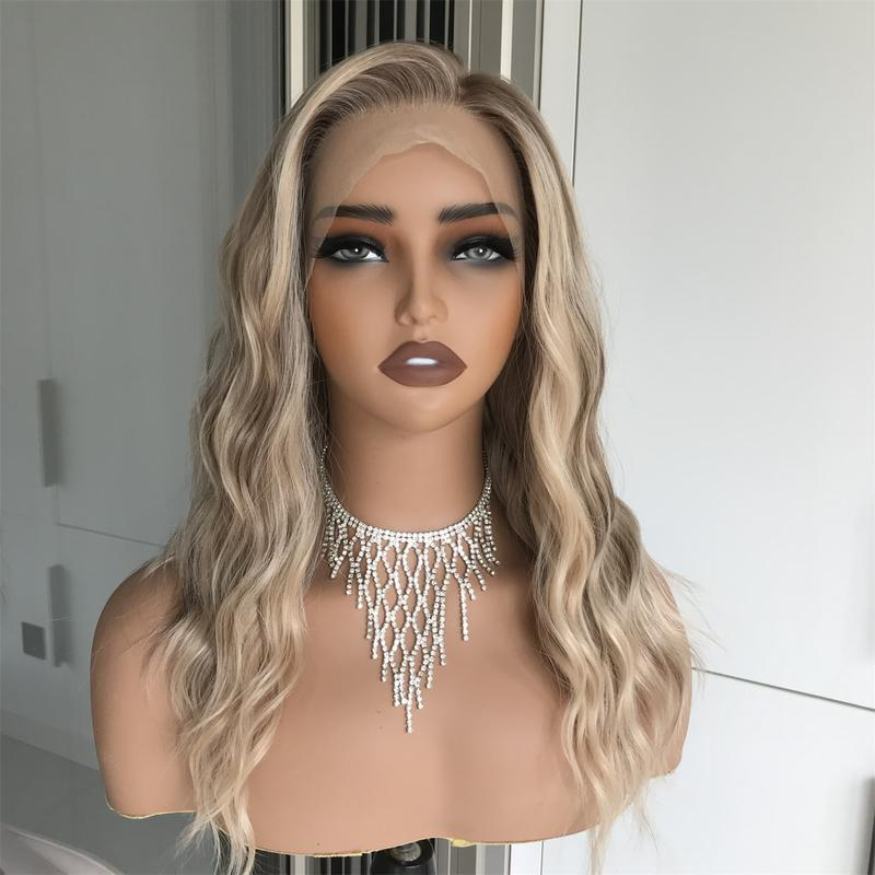 AISOM Mila Warm Blonde Scandinavian Hairline Water Wave Free Part Lace Front Wig 16 Inch Low Density Synthetic Lace Wig for Women Daily Use