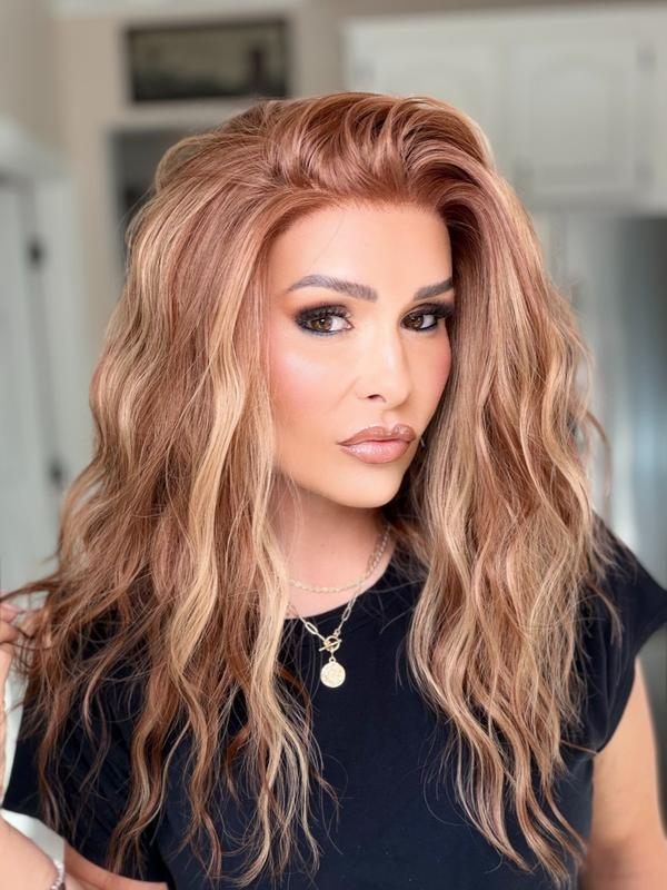 AISOM Mila Caramel Water Wave Free Part Lace Front Wig 16 Inch 13x4 Glueless Synthetic Lace Wigs for Women Heat Friendly Daily Use