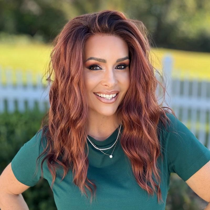 AISOM Mila Copper Blend Water Wave Synthetic Lace Front Wig with Scandinavian Hairline 16 Inch Low Density Heat Friendly Glueless Wig