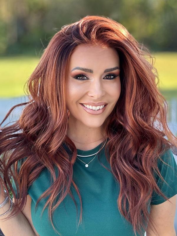 AISOM Selina Copper Blend Long Wave 13x4 Free Part Lace Front Wig with Scandinavian Hairline Synthetic Wig 20 Inch Low Density Daily Use Women's Wig