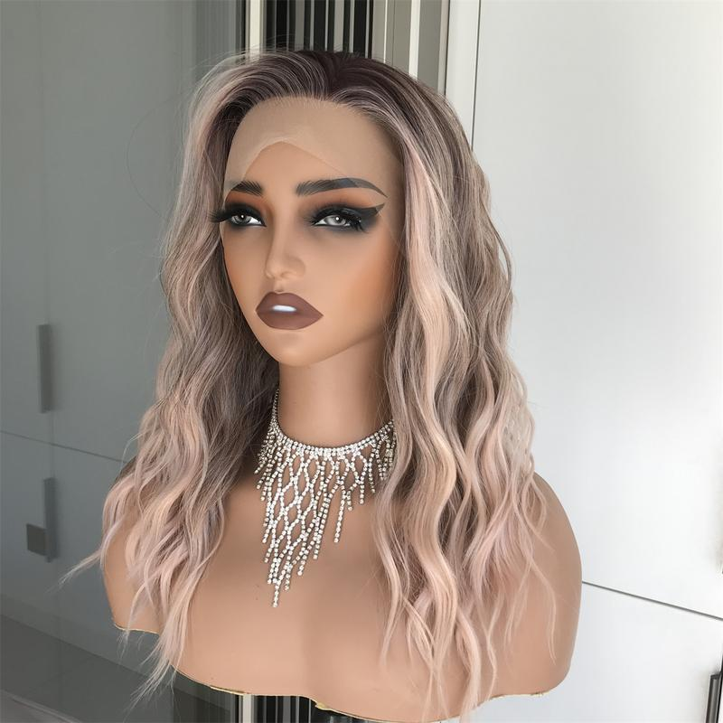 AISOM Mila Apricrown Water Wave Free Part Lace Front Wig with Scandinavian Hairline 16 Inch Heat Friendly Synthetic Lace Wig for Womem Low Density Daily Use