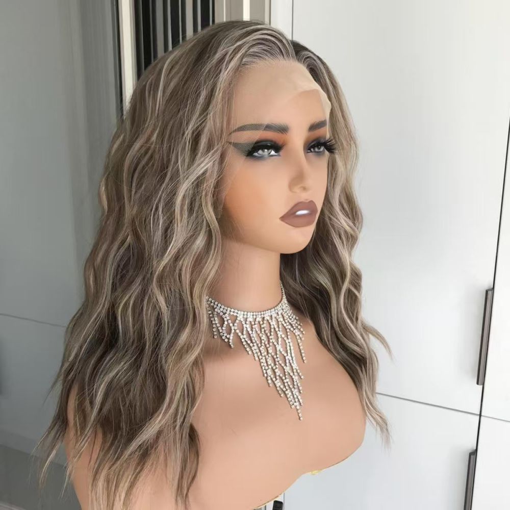 AISOM Mila Hazelnut Water Wave Free Part Lace Front Wig with Scandinavian Hairline 16 Inch Heat Friendly Synthetic Lace Wig for Womem Low Density Daily Use