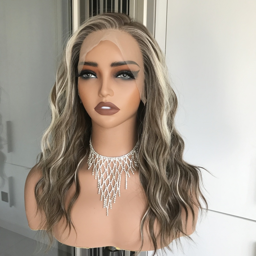 AISOM Mila Iced Latte  Water Wave Free Part Lace Front Wig with Scandinavian Hairline 16 Inch Heat Friendly Synthetic Lace Wig for Womem Low Density Daily Use