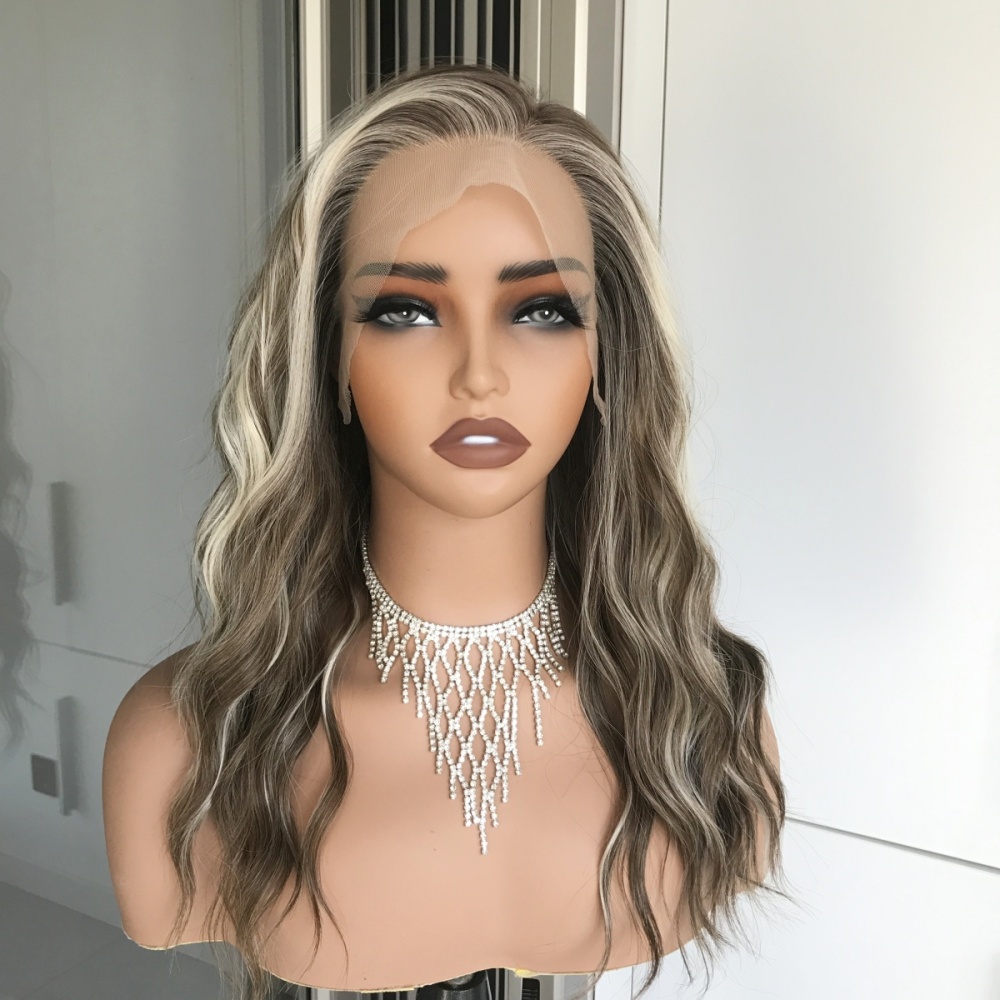 AISOM Mila Iced Latte  Water Wave Free Part Lace Front Wig with Scandinavian Hairline 16 Inch Heat Friendly Synthetic Lace Wig for Womem Low Density Daily Use