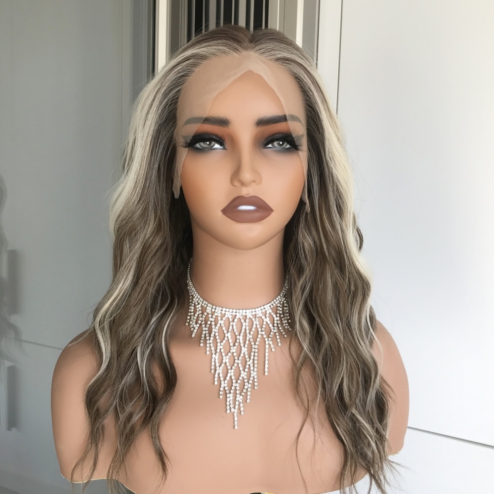 AISOM Mila Iced Latte  Water Wave Free Part Lace Front Wig with Scandinavian Hairline 16 Inch Heat Friendly Synthetic Lace Wig for Womem Low Density Daily Use