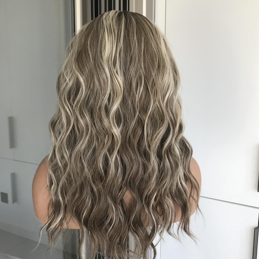 AISOM Mila Iced Latte  Water Wave Free Part Lace Front Wig with Scandinavian Hairline 16 Inch Heat Friendly Synthetic Lace Wig for Womem Low Density Daily Use