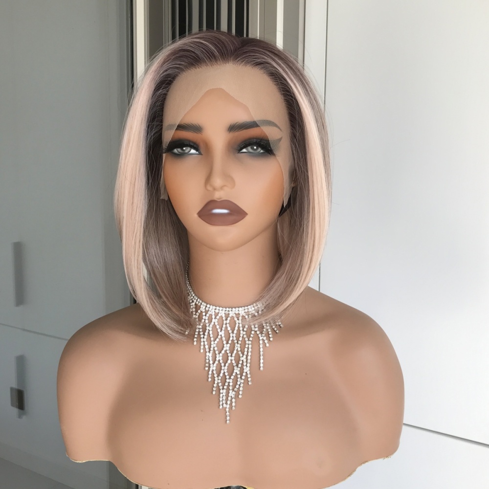 AISOM Caris Apricrown  Short Bob Cut Free Part Lace Front Wig with Scandinavian Hairline Very Low Density 12 Inches Heat Friendly Synthetic Wig