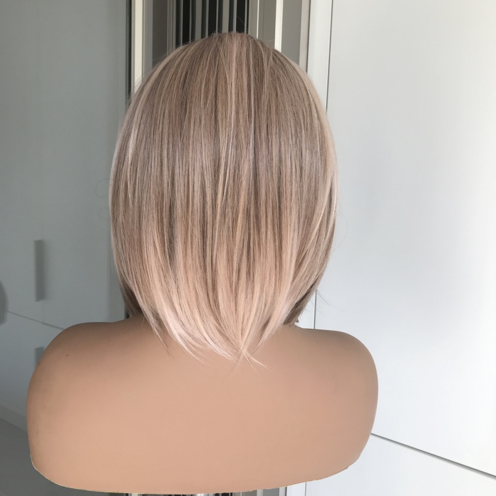 AISOM Caris Apricrown  Short Bob Cut Free Part Lace Front Wig with Scandinavian Hairline Very Low Density 12 Inches Heat Friendly Synthetic Wig