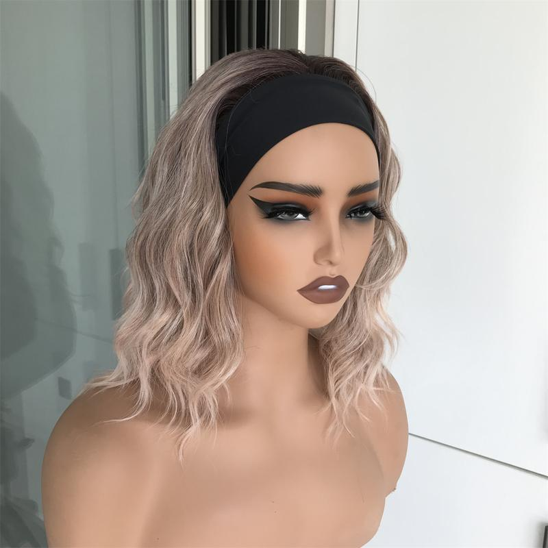 Harper by AISOM Short Water Wave Apricrown Headband Wig 12 Inches Easy to Wear Friendl for Beginner Synthetic Hair Low Density