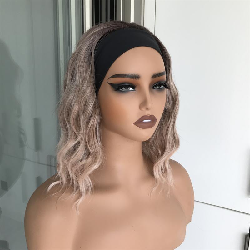 Harper by AISOM Short Water Wave Apricrown Headband Wig 12 Inches Easy to Wear Friendl for Beginner Synthetic Hair Low Density